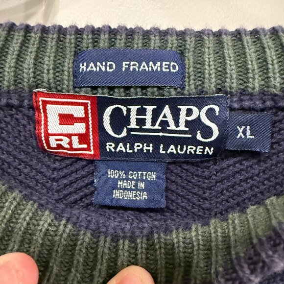 vintage Chaps Ralph Lauren Cotton Sweater Men’s XL Navy Blue Crest Logo - Picture 3 of 6